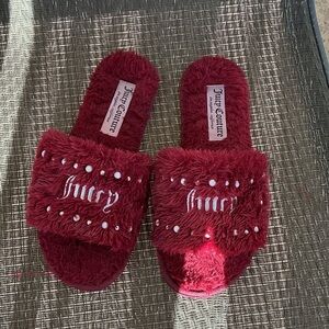 Juicy Couture Burgundy Furry Slides Slippers